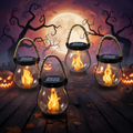 Outdoor Hanging Lanterns for Halloween with Flickering Flame Rope Handle and Solar USB-C Charging
