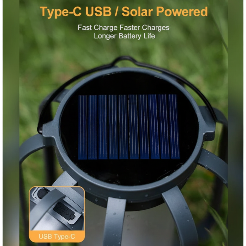 Outdoor Hanging Lanterns for Halloween with Flickering Flame Rope Handle and Solar USB-C Charging