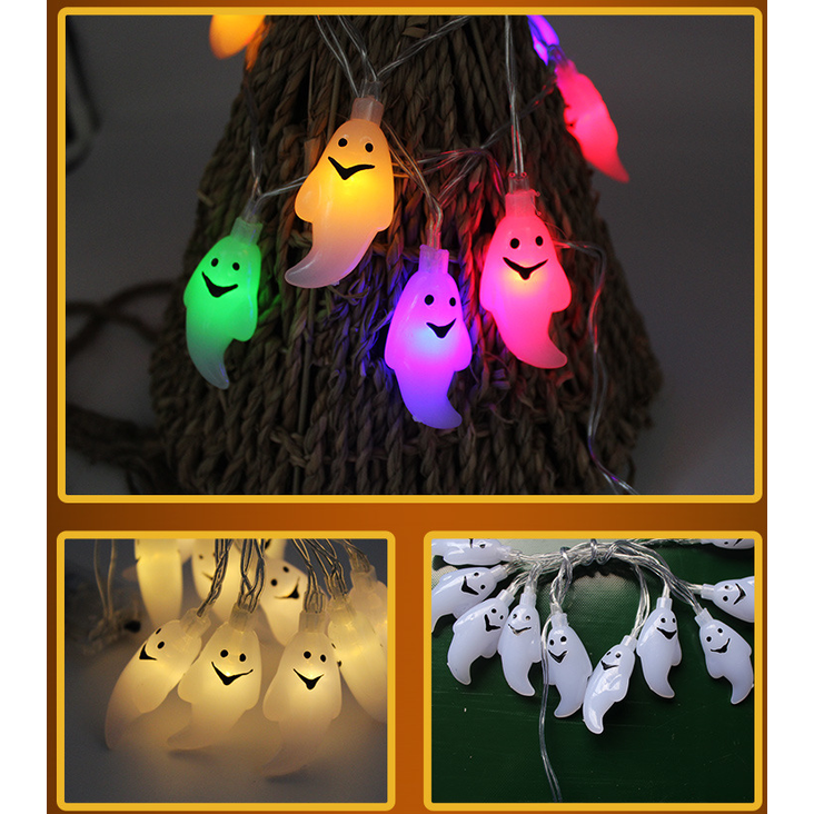 Halloween Lights Outdoor String with Pumpkin Ghost Bat and Skull Covers 10 LED Battery
