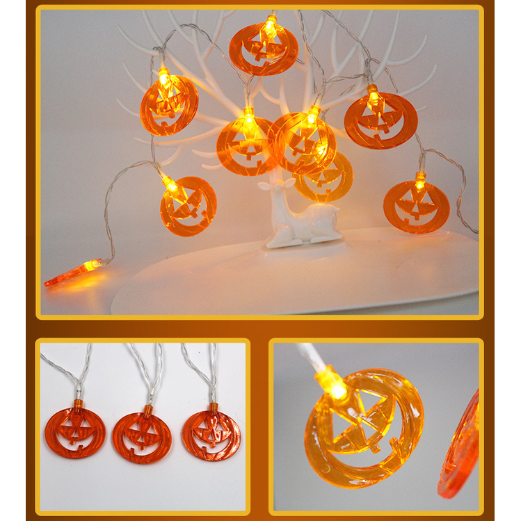 Halloween Lights Outdoor String with Pumpkin Ghost Bat and Skull Covers 10 LED Battery