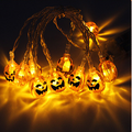 Halloween Lights Outdoor String with Pumpkin Ghost Bat and Skull Covers 10 LED Battery