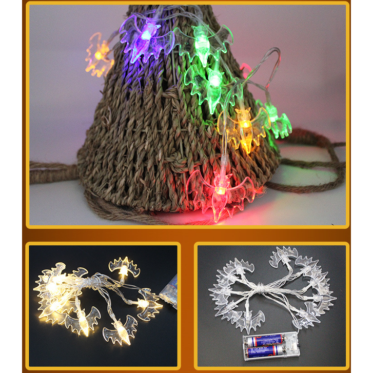 Halloween Lights Outdoor String with Pumpkin Ghost Bat and Skull Covers 10 LED Battery