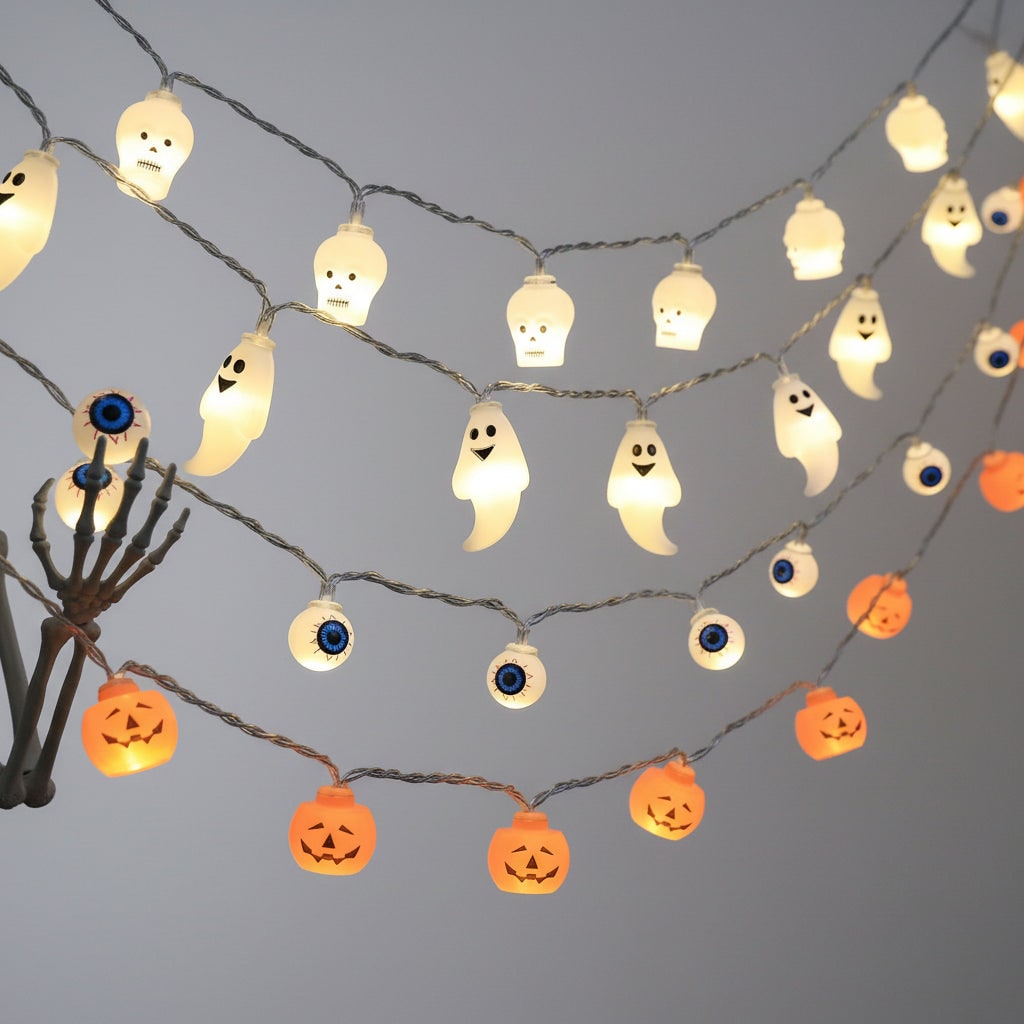 Halloween Lights Outdoor String Set with Battery LED and Moulded Novelty Covers