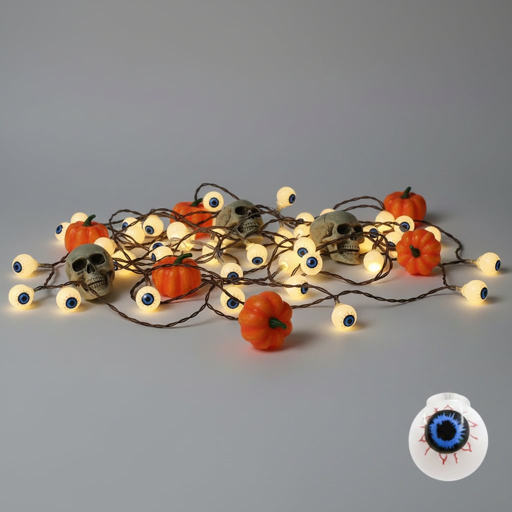 Halloween Lights Outdoor String Set with Battery LED and Moulded Novelty Covers