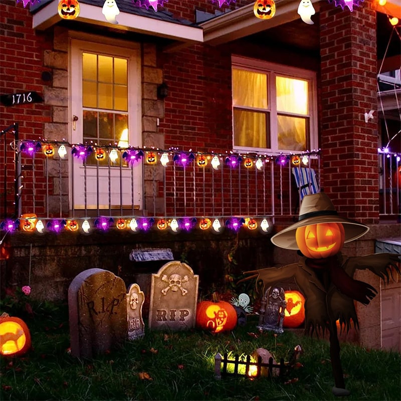 Halloween Decorations Outdoor Pumpkin Ghost Bat Fairy Lights Battery Operated for Patio Party
