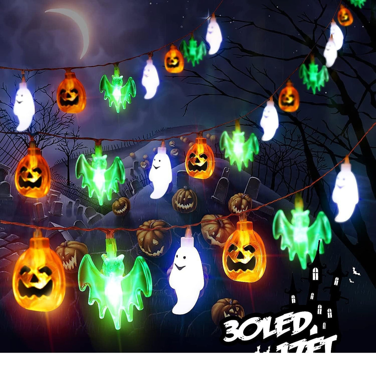 Halloween Decorations Outdoor Pumpkin Ghost Bat Fairy Lights Battery Operated for Patio Party
