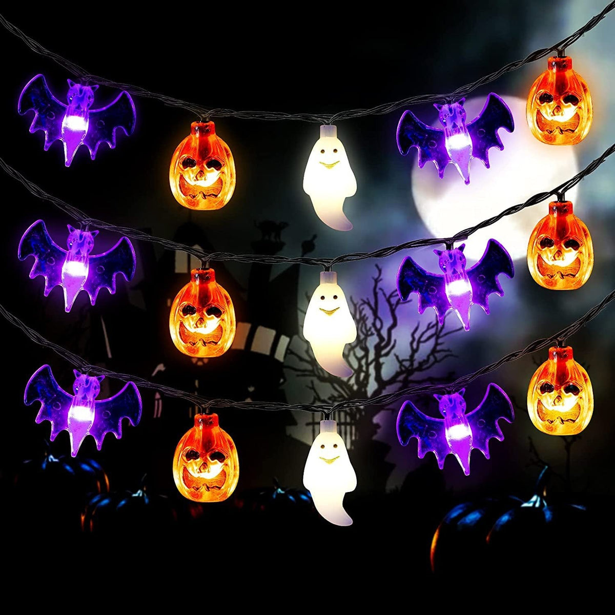 Halloween Decorations Outdoor Pumpkin Ghost Bat Fairy Lights Battery Operated for Patio Party