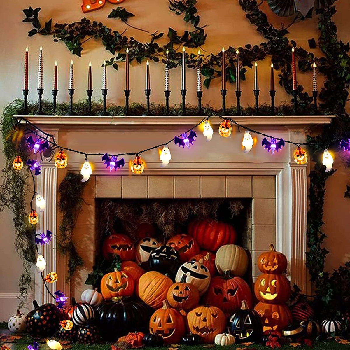 Halloween Decorations Outdoor Pumpkin Ghost Bat Fairy Lights Battery Operated for Patio Party