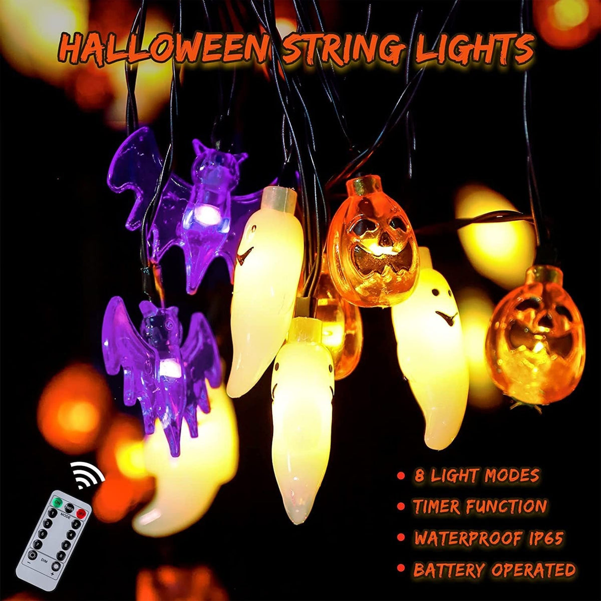 Halloween Decorations Outdoor Pumpkin Ghost Bat Fairy Lights Battery Operated for Patio Party