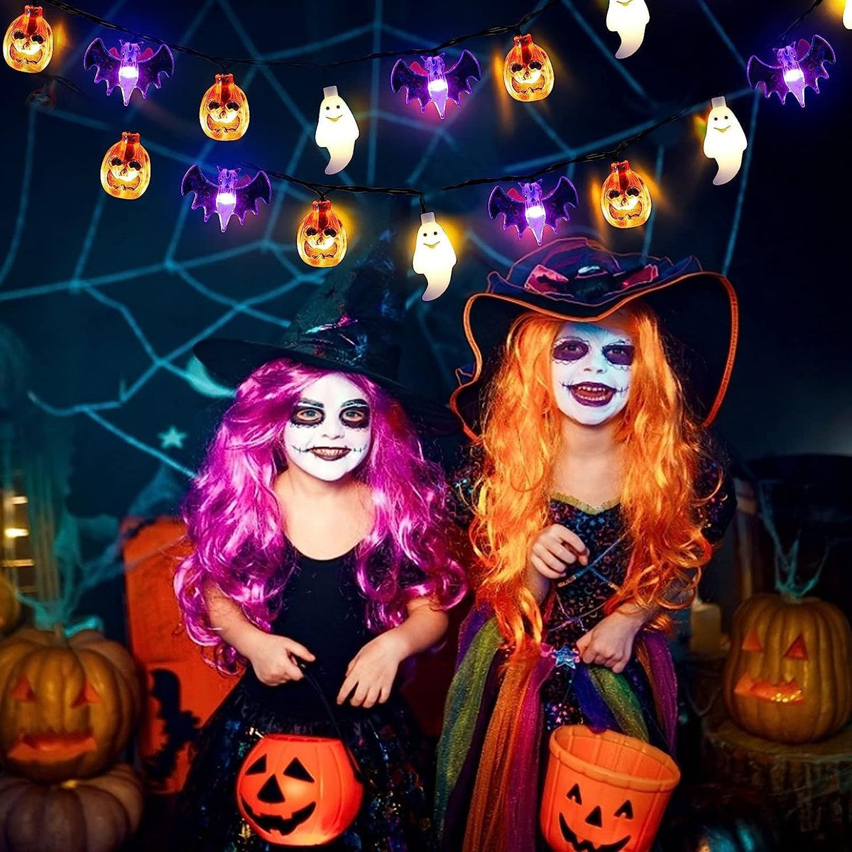 Halloween Decorations Outdoor Pumpkin Ghost Bat Fairy Lights Battery Operated for Patio Party