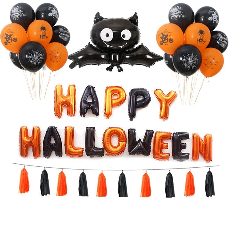 Halloween Party Decorations Kit with Foil Letter Balloons Bat Spider and Pumpkin Tassels