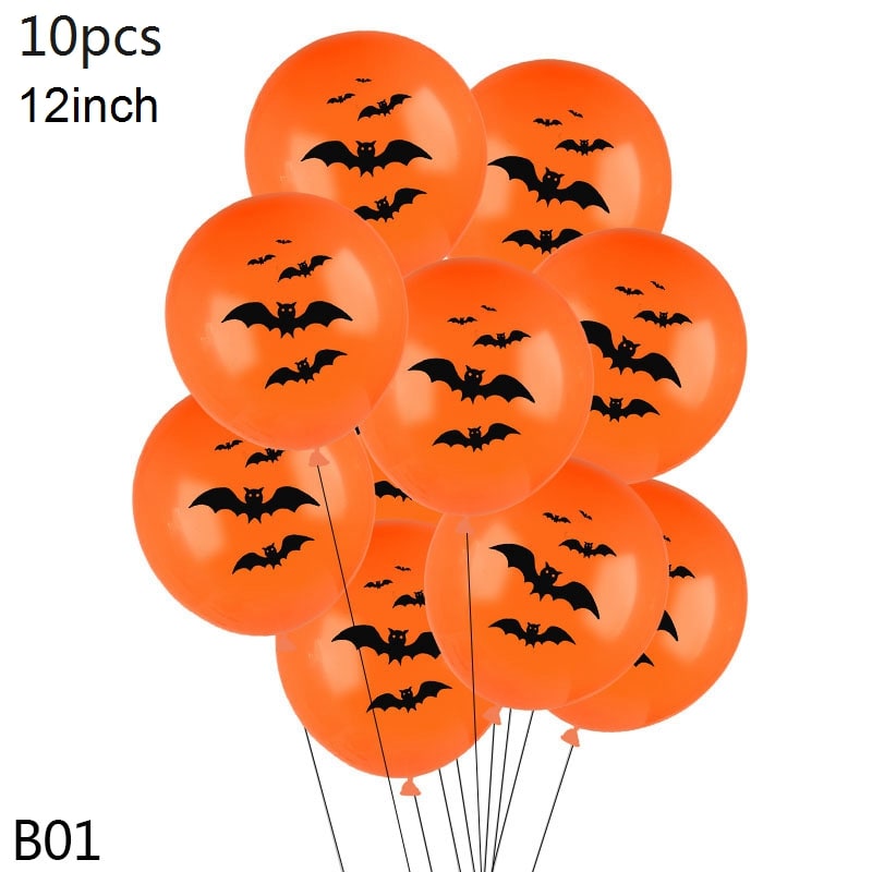 Halloween Party Decorations with Spooky Printed Latex Balloons Pumpkin and Bat Designs