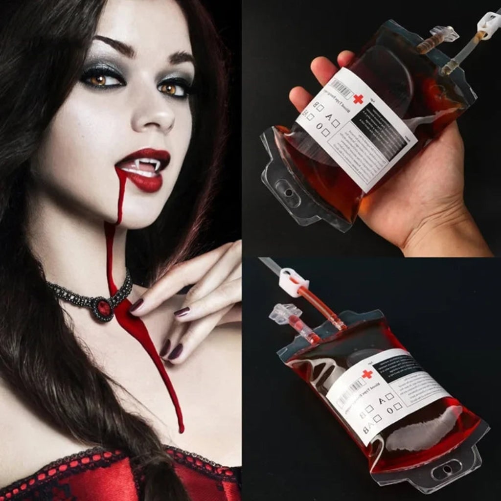 Blood Bag Drink Pouches with Syringe for Halloween Party Decorations