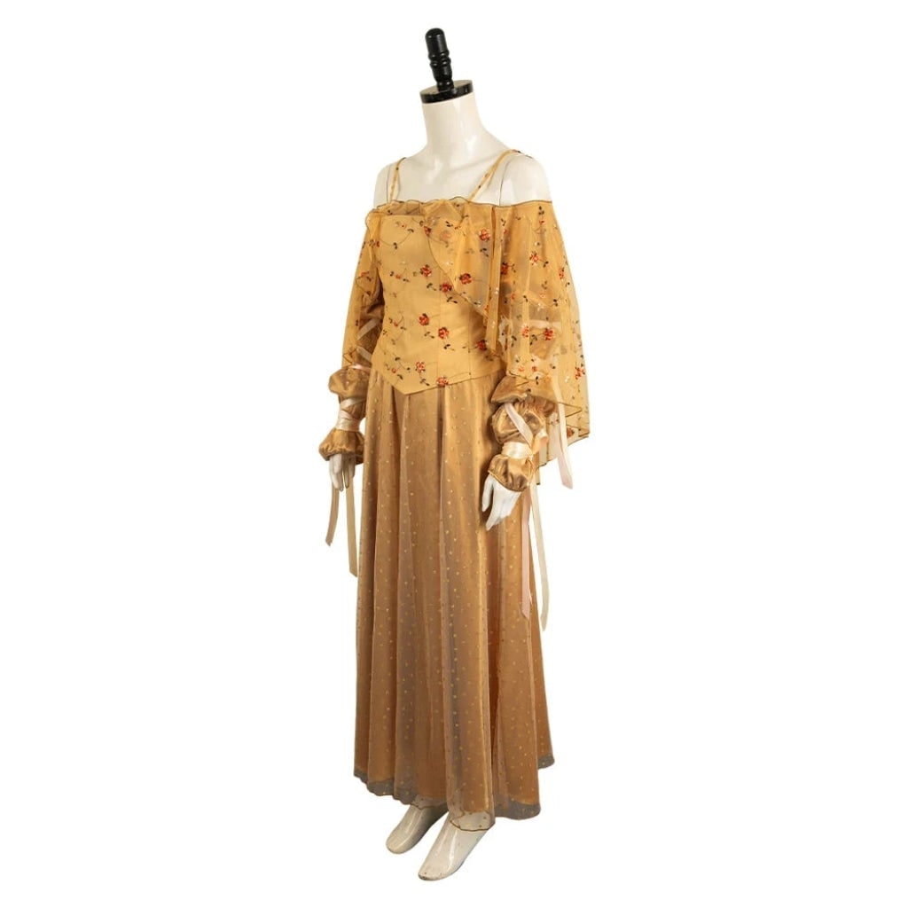 Medieval Halloween Dress with Embroidered Jacquard Bodice and Glitter Tulle Skirt