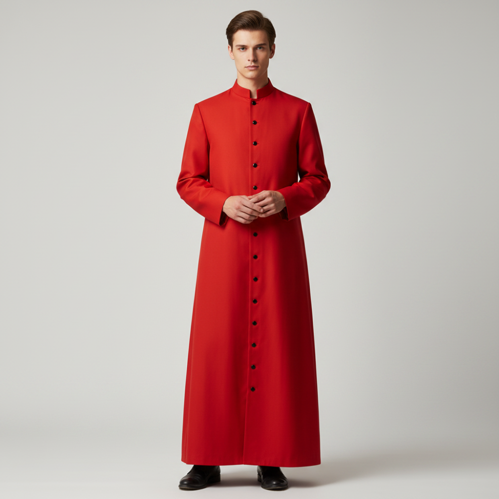Halloween Costumes Priest Cassock Robe with Button Front Band Collar Ankle Length Clergy Outfit