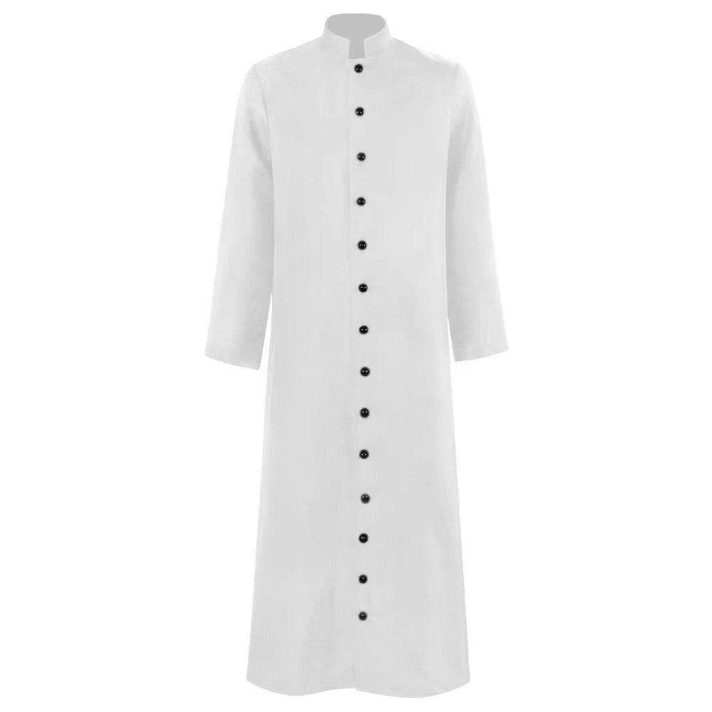 Halloween Costumes Priest Cassock Robe with Button Front Band Collar Ankle Length Clergy Outfit