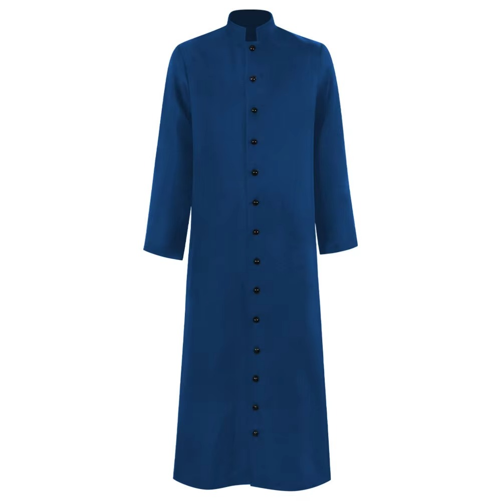 Halloween Costumes Priest Cassock Robe with Button Front Band Collar Ankle Length Clergy Outfit