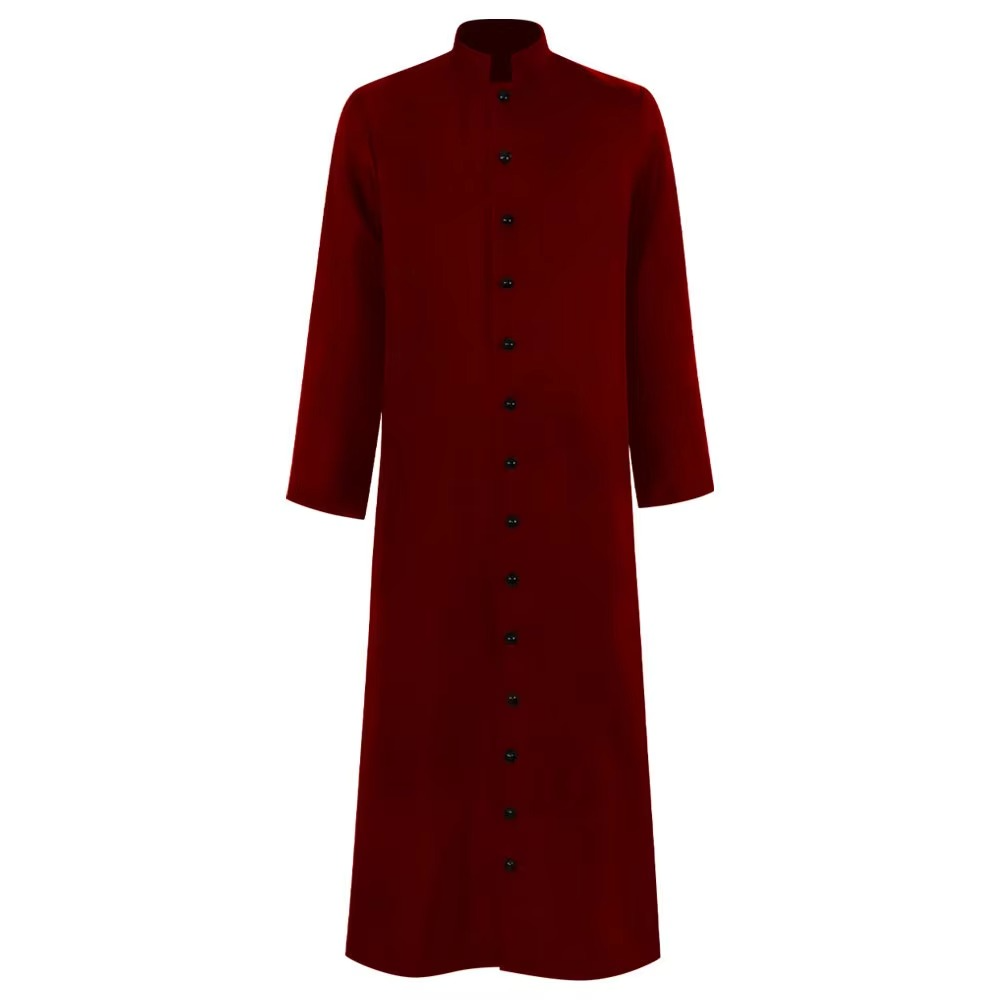 Halloween Costumes Priest Cassock Robe with Button Front Band Collar Ankle Length Clergy Outfit