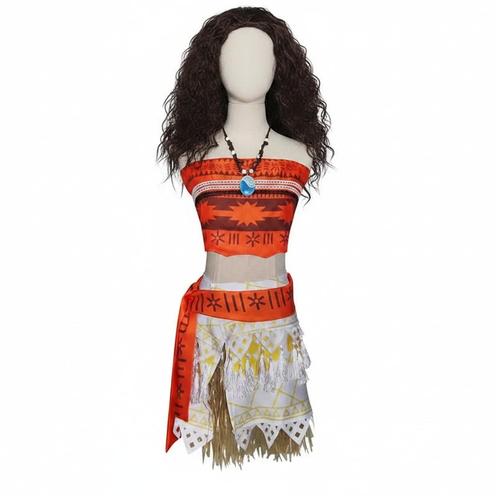 Tropical Island Princess Halloween Costume with Grass Skirt and Patterned Top