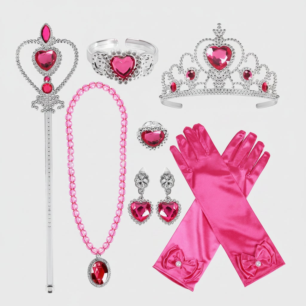 Princess Halloween Costumes Dress Up Accessory Set with Tiara Wand Satin Gloves and Jewellery