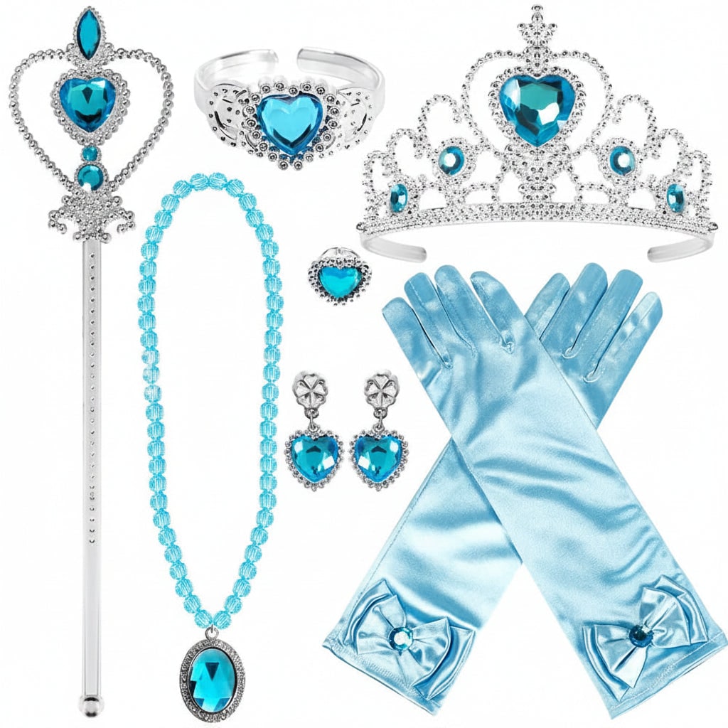 Princess Halloween Costumes Dress Up Accessory Set with Tiara Wand Satin Gloves and Jewellery