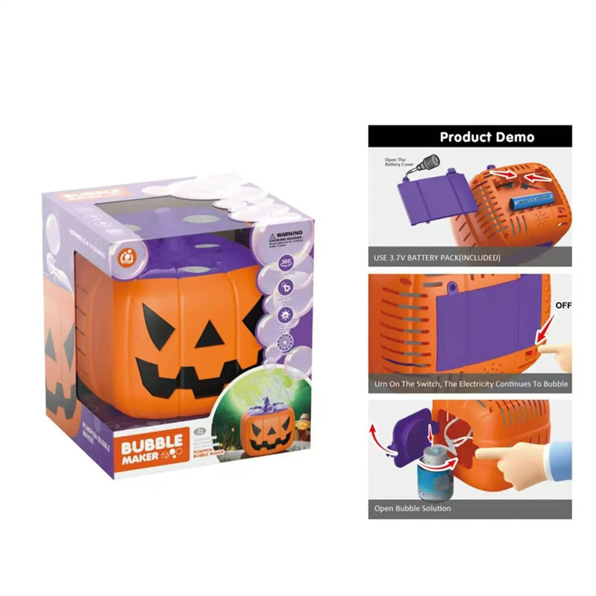 Halloween Pumpkin Bubble Machine with Glowing LED Lights and Automatic Blower
