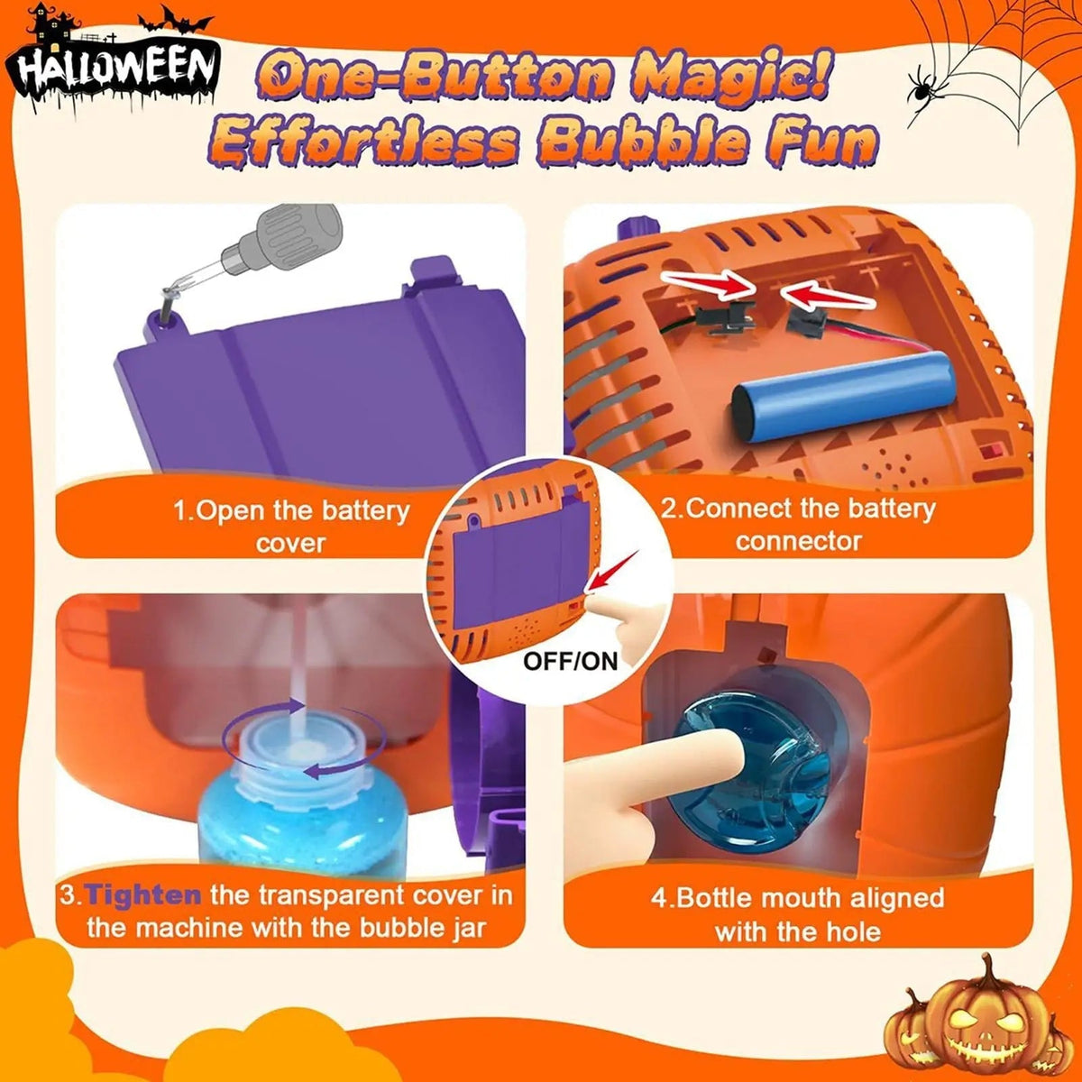 Halloween Pumpkin Bubble Machine with Glowing LED Lights and Automatic Blower