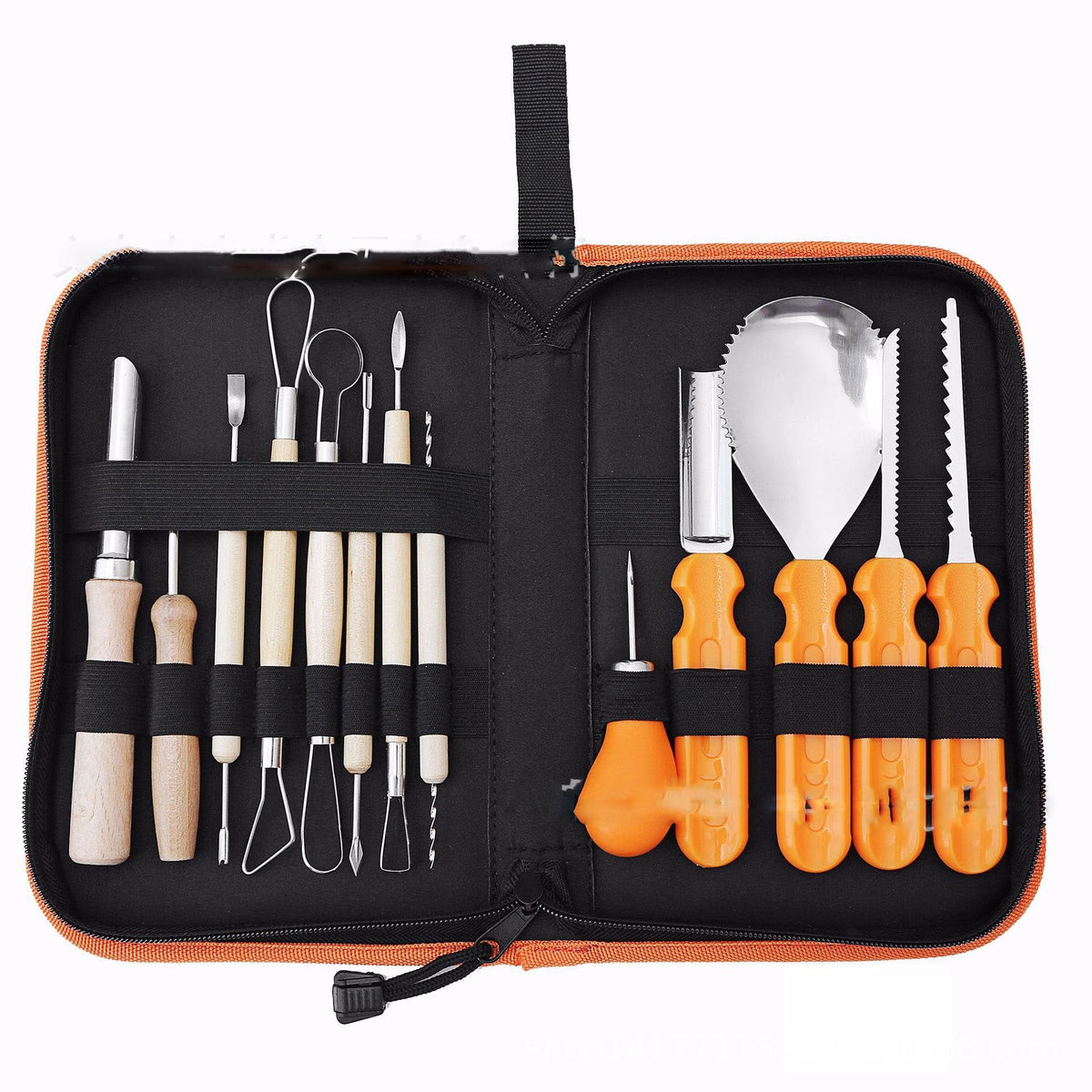 Pumpkin Carving Kit with Stainless Steel Saw Scoop and Zipped Fabric Storage Case