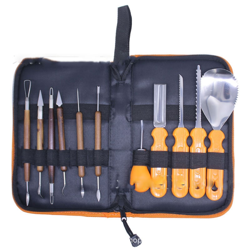 Pumpkin Carving Kit with Stainless Steel Saw Scoop and Zipped Fabric Storage Case
