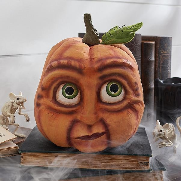 Halloween Pumpkin Faces Resin Decorations with Hand Painted Expressive Eyes for Front Door