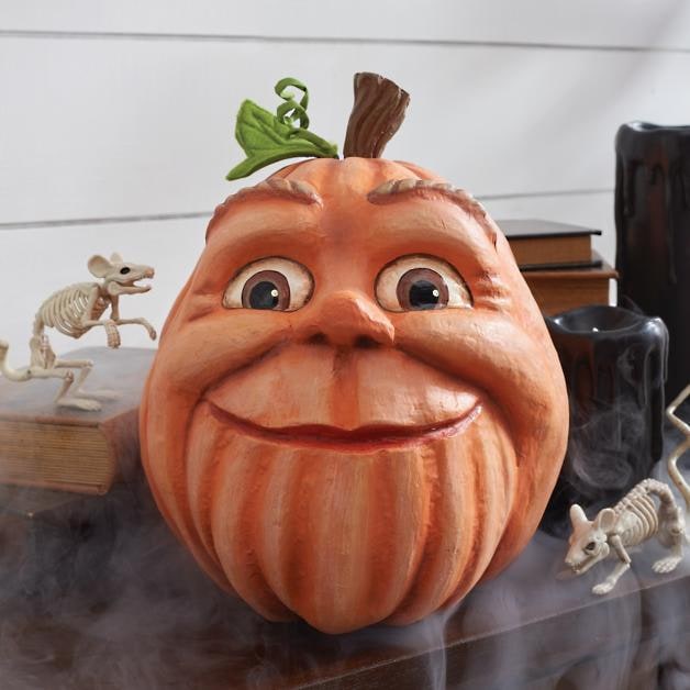 Halloween Pumpkin Faces Resin Decorations with Hand Painted Expressive Eyes for Front Door
