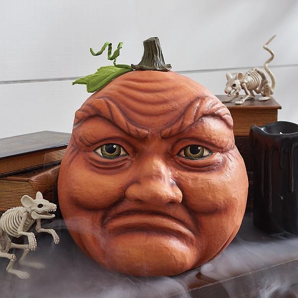 Halloween Pumpkin Faces Resin Decorations with Hand Painted Expressive Eyes for Front Door