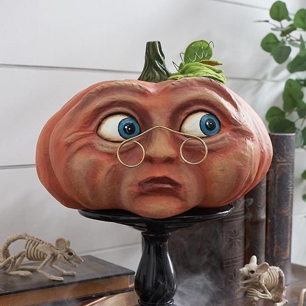 Halloween Pumpkin Faces Resin Decorations with Hand Painted Expressive Eyes for Front Door