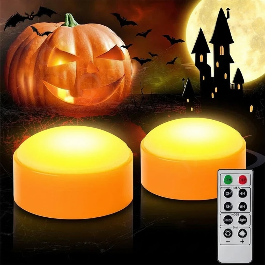Pumpkin Lights Battery Operated Puck Design with Remote Control and Timer Modes