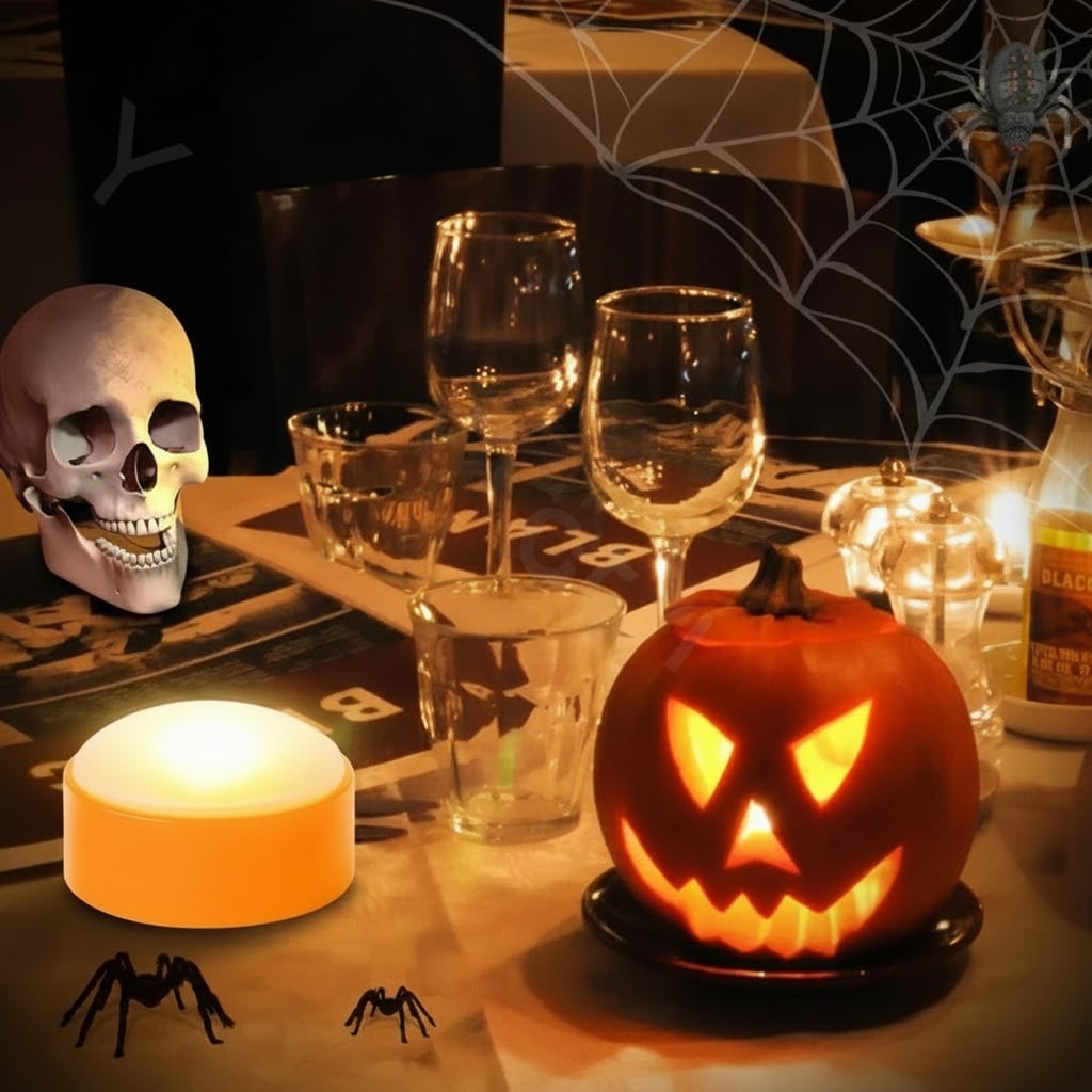 Pumpkin Lights Battery Operated Puck Design with Remote Control and Timer Modes