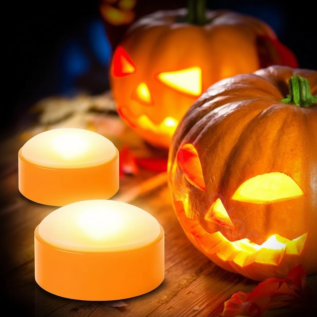 Pumpkin Lights Battery Operated Puck Design with Remote Control and Timer Modes