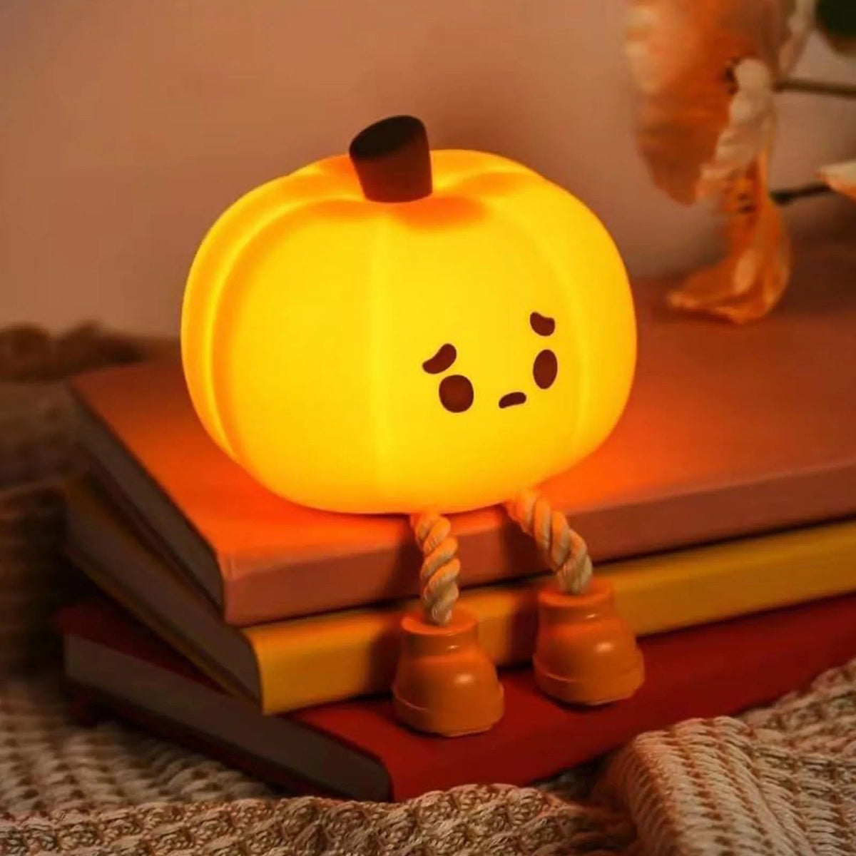 Rechargeable Halloween Pumpkin Night Light with Sad Face and Dangling Legs