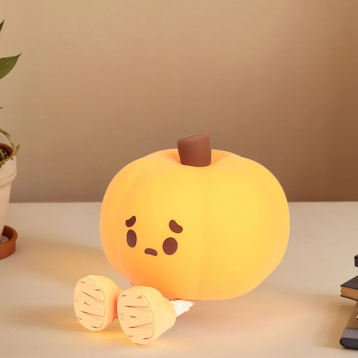 Rechargeable Halloween Pumpkin Night Light with Sad Face and Dangling Legs