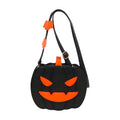 Faux Leather Halloween Pumpkin Crossbody Bag with Carved Face and Bat Accents