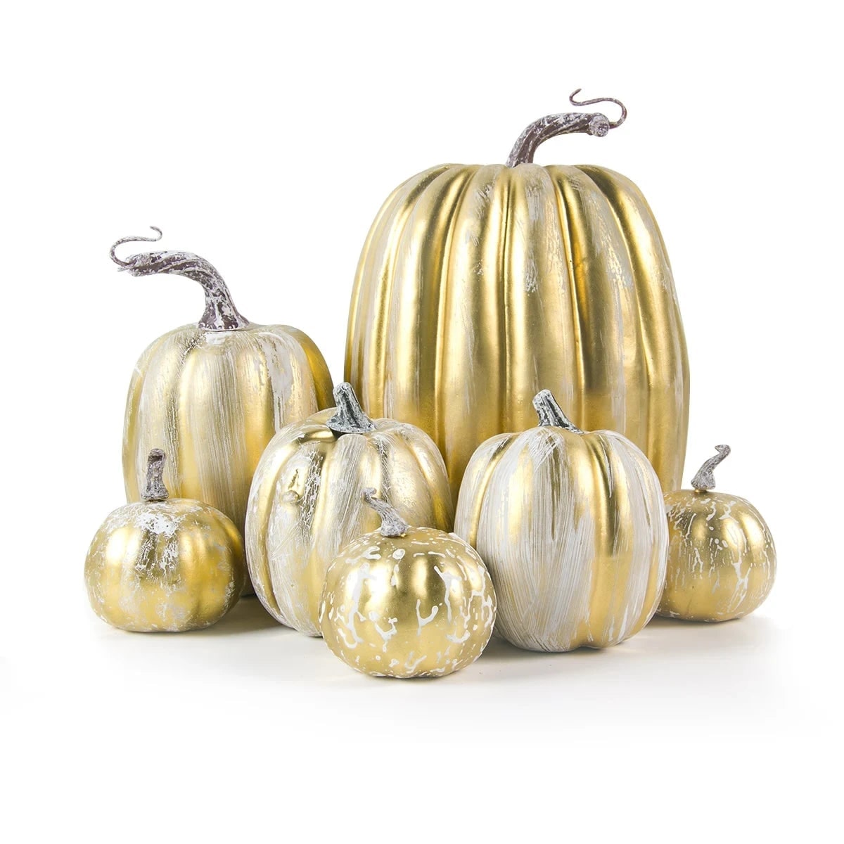 Halloween Pumpkin Set of 7 Lightweight Foam with Ribbed Texture and Curved Stems for Autumn Display