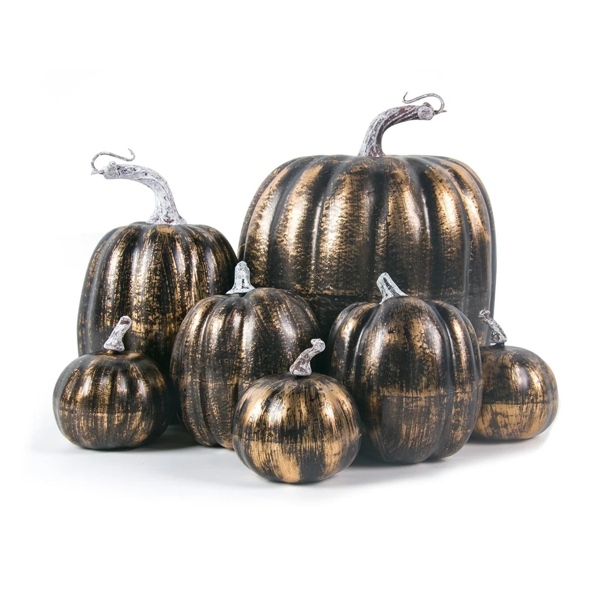Halloween Pumpkin Set of 7 Lightweight Foam with Ribbed Texture and Curved Stems for Autumn Display