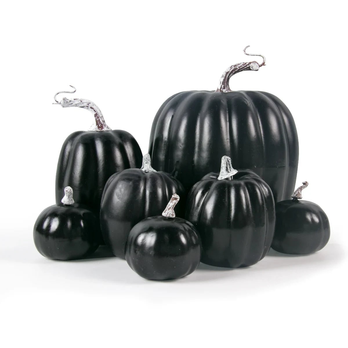 Halloween Pumpkin Set of 7 Lightweight Foam with Ribbed Texture and Curved Stems for Autumn Display