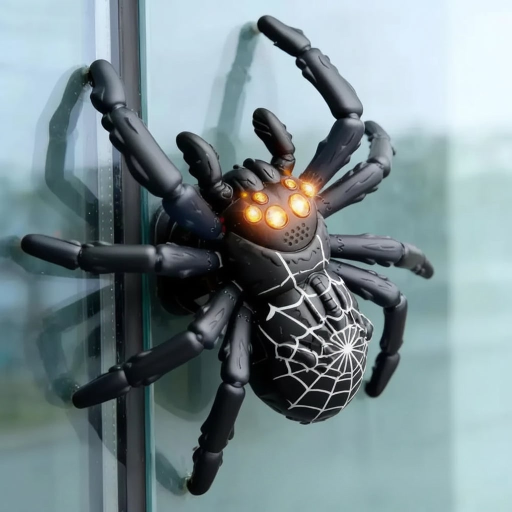 Halloween Spider Remote Control Wall Climbing Toy with Glowing Eyes and Web Pattern
