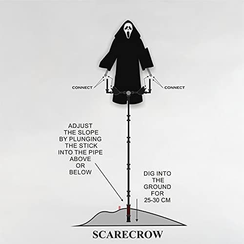 Halloween Decorations Outdoor Scary Ghost Scarecrow Prop with Hooded Dressing Gown and Garden Pole Stake
