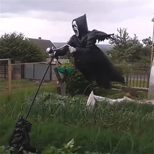 Halloween Decorations Outdoor Scary Ghost Scarecrow Prop with Hooded Dressing Gown and Garden Pole Stake
