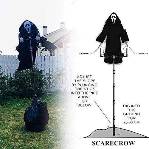 Halloween Decorations Outdoor Scary Ghost Scarecrow Prop with Hooded Dressing Gown and Garden Pole Stake