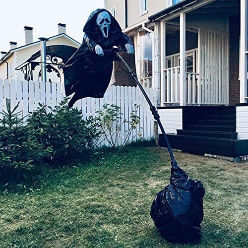 Halloween Decorations Outdoor Scary Ghost Scarecrow Prop with Hooded Dressing Gown and Garden Pole Stake