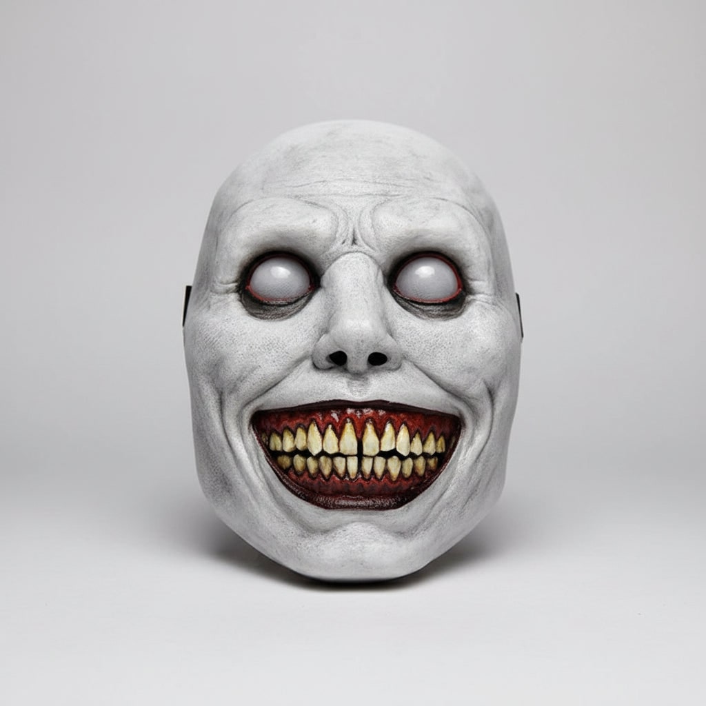 Scary Halloween Mask with Grinning Demon Face and Textured Wrinkled Latex Skin