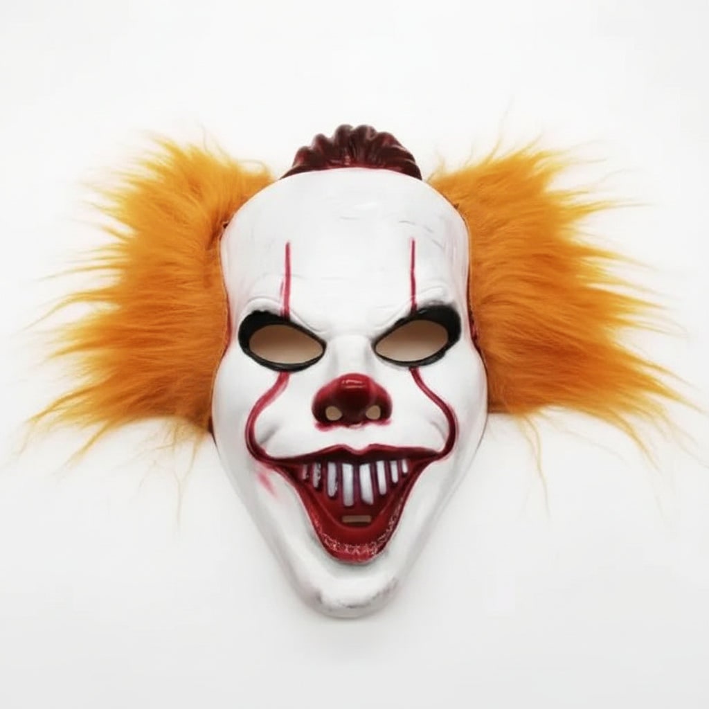 Scary Clown Costume Mask with Sinister Grin and Hand Painted Detail in Three Hair Colours