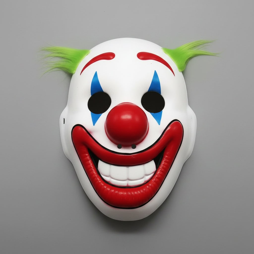 Scary Clown Costume Mask with Sinister Grin and Hand Painted Detail in Three Hair Colours